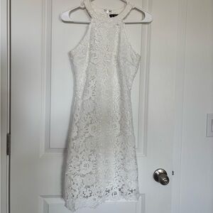 Lulu's Ivory Floral Lace Halter Dress